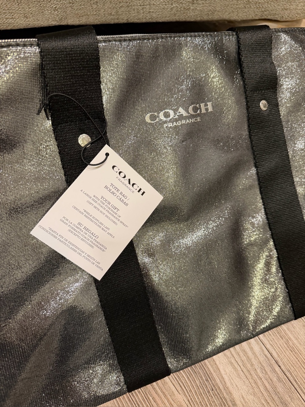 COACH Silver and Black Logo Tote